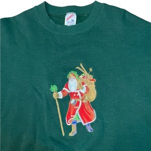 Vintage Early 1990’s Green Jerzees Size XL Santa Claus Sweatshirt Unisex‎ Xmas